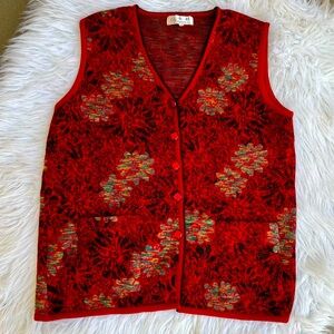 Vintage Rainbow Space Dye Floral Novelty Print Sweater Vest Cardigan